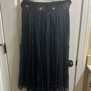 Earthbound Traders Co Navy Blue & Silver Beaded Maxi Skirt
